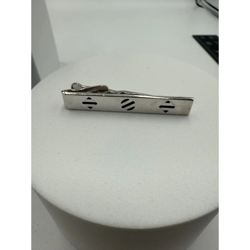 Swank Vintage Silver Tone Geometric Cutout Tie Clip‎ Mid Century Modern Mens